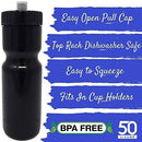 50 Strong Sports Squeeze Water Bottles - Set of 6 - Team Pack – 22 oz. BPA Free Bottle Easy Open Push/Pull Cap – Made in USA - Multiple Colors Available