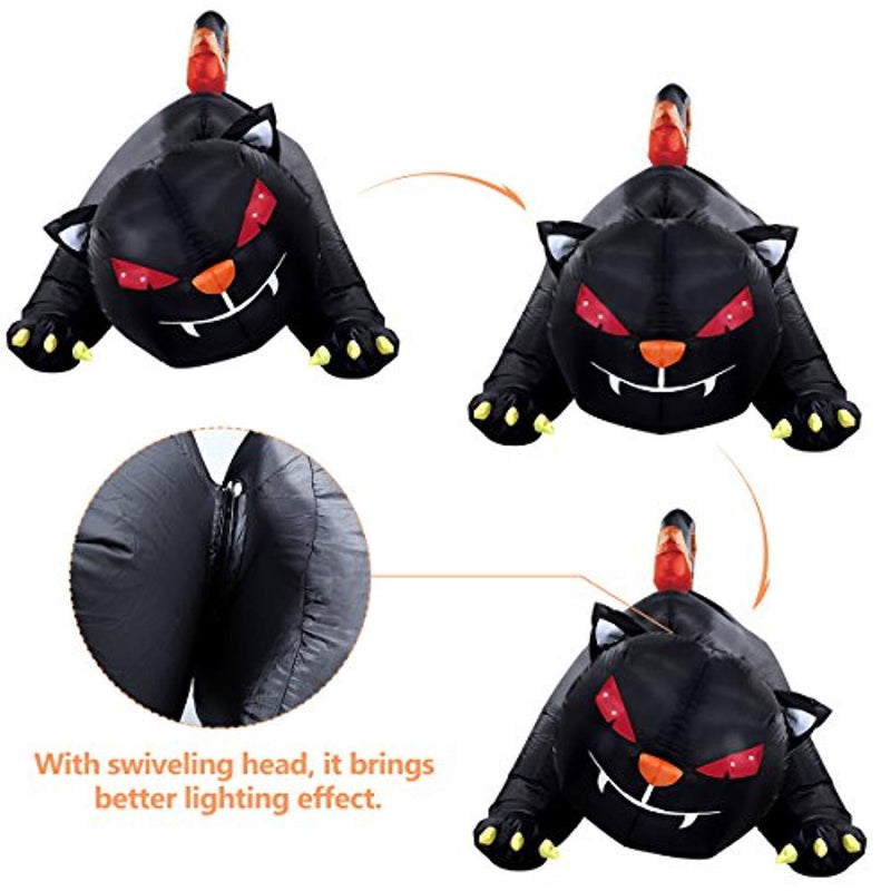 YUNLIGHTS 6X4Ft Halloween Inflatable for Halloween Big Black Cat with LED Lights Indoor and Outdoor Decorations