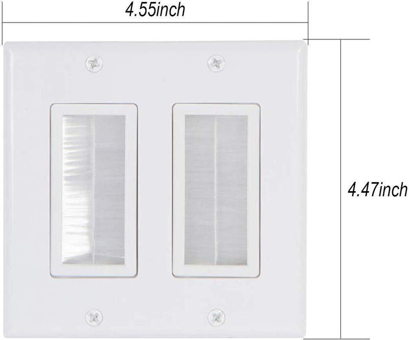2 Gang Brush Wall Plate WI1008WH-1 1 Pack Deco Insert Mounting Bracket for Low Voltage Cable Pass Networking Wires Audio Vedio HDMI HDTV Home Theater