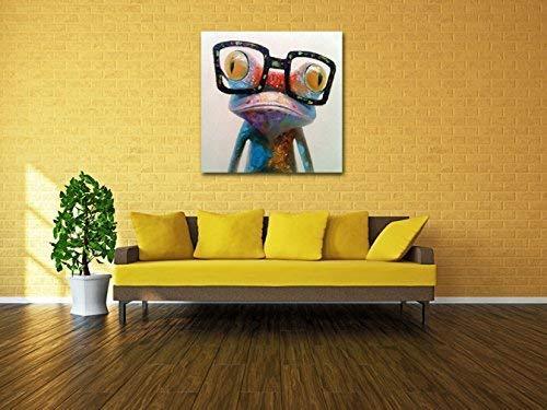 Muzagroo Art Oil Painting Modern Art Happy Frog Painted by Hand on Canvas Stretched Ready to Hang Wall Art(24x24in)