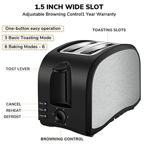 Toaster 4 Slice, CUSINAID Stainless Steel Toasters with Reheat Defrost Cancel Function, 7-Shade Setting, 4 Wide Slots Toaster - Black