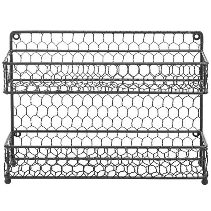 Country Style Black Dual Tier Wire Kitchen Counter-top or Wall Mount Spice Rack Jars Storage Organizer