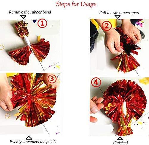 4Pcs Metallic Cheerleading Pom Poms for Kids, Creatiee 2 Pair Cheerleader Cheering Squad Pompoms for Boy Girl School Sports Games Team Spirit Cheer