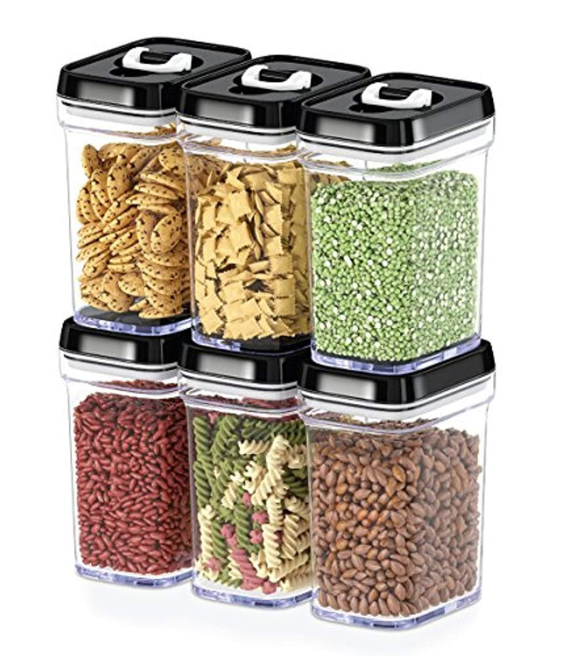 Dwellza Kitchen Airtight Food Storage Containers with Lids – 6 Piece Set/All Same Size - Medium Air Tight Snacks Pantry & Kitchen Container - Clear Plastic BPA-Free - Keeps Food Fresh & Dry