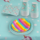 102 Piece Rainbow Unicorn Party Supplies Set Including Banner, Plates, Cups, Napkins, Straws, and Tablecloth, Serves 20