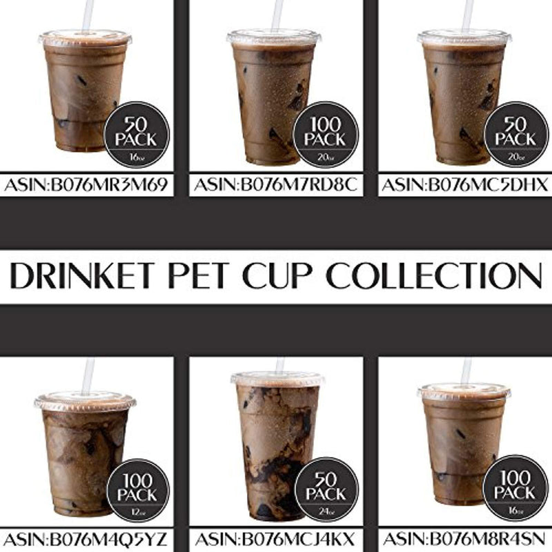 Clear Plastic Cups with Lids | 24 oz, 100 Pack | PET Cold Smoothie Cups | Iced Coffee Cups | Disposable Cups with Lids | To Go Cups