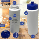 CSBD 32oz Sports Water Bottles, 4 Pack, Reusable No BPA Plastic, Pull Top Leakproof Drink Spout, Blank DIY Customization for Business Branding, Fundraises, or Fitness