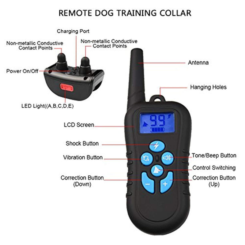 Dog Shock Collar With Remote 1500FT Shock Collar for Dogs IPX7 Waterproof and Rechargeable Dog Training Collar 1-99 Levels Vibration and Shock Collar for Large Dogs and Small Dogs USB Charging