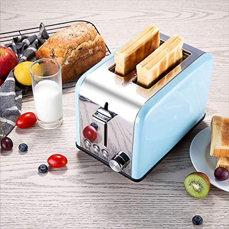 Toaster 2 Slice, CUSINAID Extra Wide Slots Toaster with BAGEL/DEFROST/CANCEL Function, Stainless Steel Two Slice Bread Bagel Toaster, 825W, Retro Blue