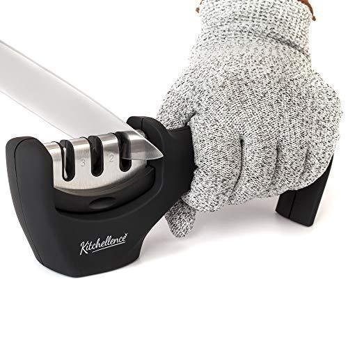 Manual Knife Sharpener,Kitchen Knife Sharpeners - 3 Stage Diamond Coated, Tungsten and Ceramic Wheel System
