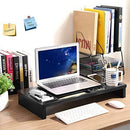 SONGMICS Monitor Stand Riser with Storage Organizer Office Computer Desk Laptop Cellphone TV Printer Stand Desktop Container Bamboo Wood Natural ULLD201
