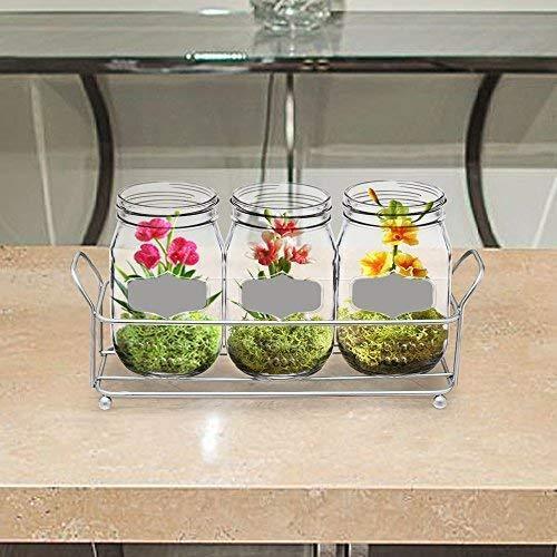 3 Glass Mason Jars with Black Chalk Label - 17 Ounces Clear Chalkboard Mugs on Galvanized Caddy with Handle - Home and Party Drinkware Set, Utensil Organizer, Vintage Rustic Decor Set