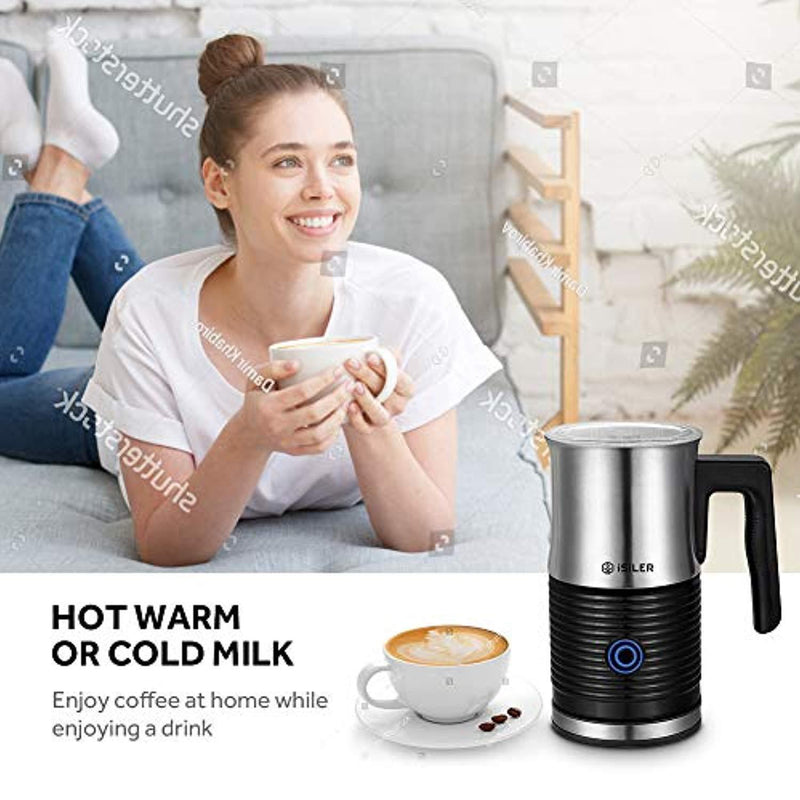 Upgraded Milk Frother, iSiLER Electric Milk Frother, 130ml(4.5OZ) Automatic Hot Cold Milk Frother, 300ml(10.5OZ) Milk Heater with Non-Stick Coating Copper Thermostat for Coffee, Hot Chocolate, Creamer