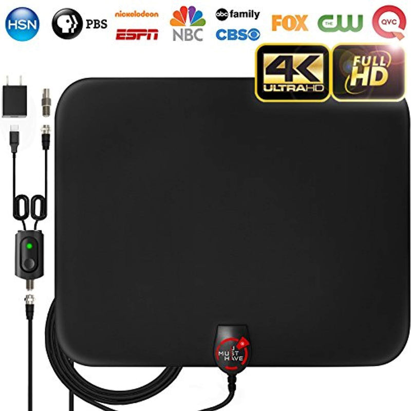 [2018 Latest] Amplified HD Digital TV Antenna Long 65-80 Miles Range – Support 4K 1080p & All Older TV's Indoor Powerful HDTV Amplifier Signal Booster - 18ft Coax Cable/USB Power Adapter