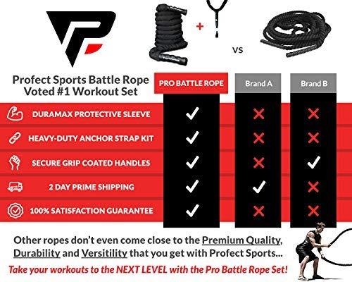 Pro Battle Ropes with Anchor Strap Kit - Upgraded Durable Protective Sleeve - 100% Poly Dacron Heavy Battle Rope for Strength Training, Cardio Workout, Crossfit, Fitness Exercise Rope