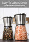 Premium Stainless Steel Salt and Pepper Grinder Set of 2 - Adjustable Ceramic Sea Salt Grinder & Pepper Grinder - Short Glass Salt and Pepper Shakers - Pepper Mill & Salt Mill with Free Funnel & EBook