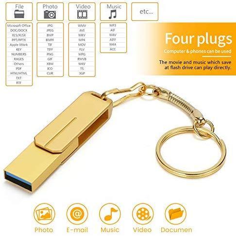 USB Flash Drive 1TB External Storage Thumb Drive Portable USB Stick Pen Drive Keychain Memory Stick for Daily Storage (Gold-1)