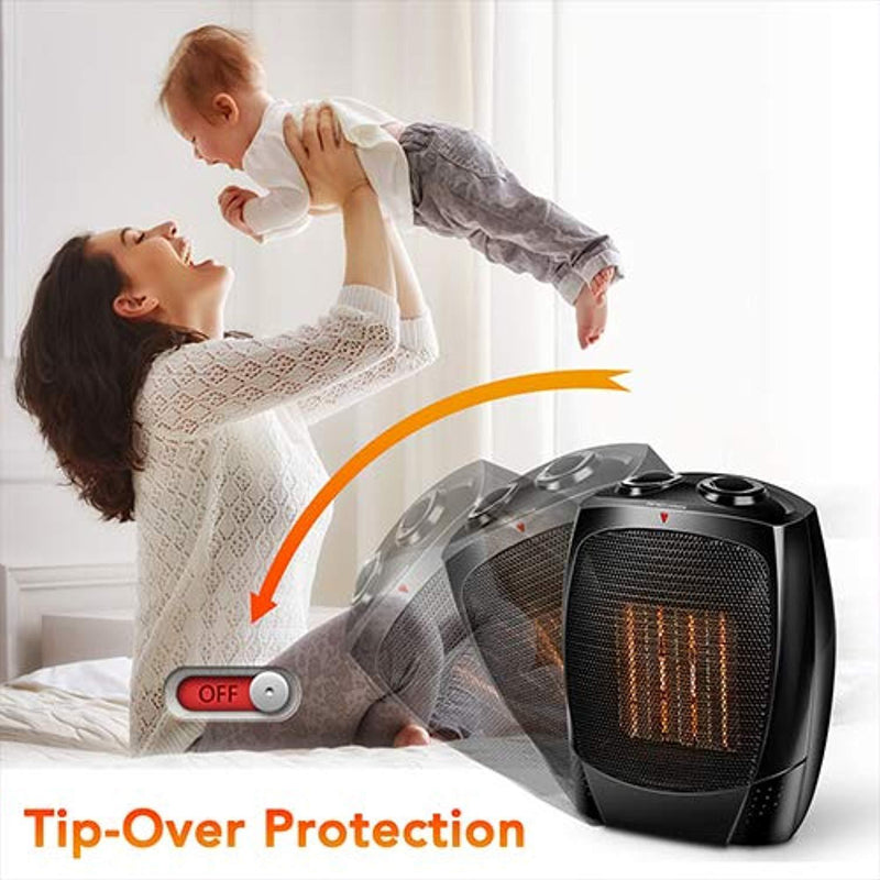 Space Heater - 1500W Portable Heater with Adjustable Thermostat, Hot & Cool Fan Modes, Tip-Over & Overheat Protection, Heat Up Fast for Under Desk Floor Office Home, Small Size with Carry Handle by TRUSTECH