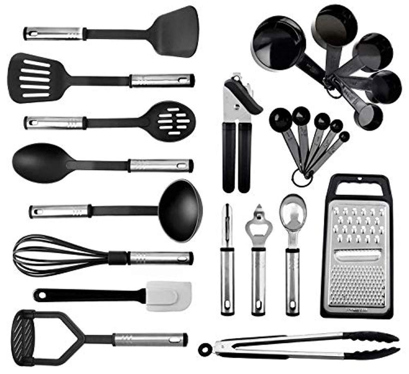 Kitchen Utensils set - 24 Nylon Stainless Steel Cooking Supplies - Non-Stick and Heat Resistant Cookware set - New Chef's Kitchen Gadget Tools Collection - Best for Pots and Pans - Great Holiday Gift