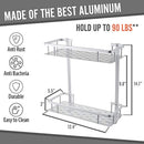 Anti-Rust Aluminum 2-Tier Wall Mount Bathroom Shelf Organizer with Hooks, Heavy Duty Shower Shelf Basket Caddy Storage for Bathroom Bedroom Kitchen and Installation with Adhesive, Silver, 12” x 5” x 14”