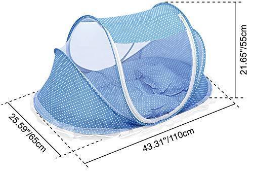 GPCT Foldable Baby Mosquito Travel Net Tent. Includes Mosquito Tent, Pillow, Mattress, Music Box, Mesh Bag. Keeps Insects Out. Portable Sun Shelters Infant Toddlers Children Beach Travel Crib- Blue