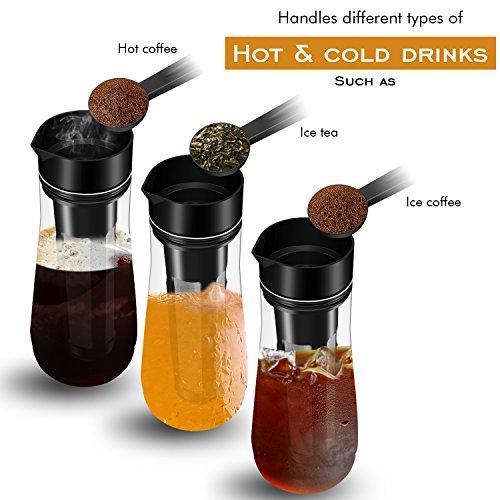 KORSMALL Cold Brew Maker and Tea Infuser, 1.5L/50oz Premium Glass Pitcher with Lid Removable and Reusable Filter Perfect for Hot or Iced Coffee, 1.5L / 50oz, black clear