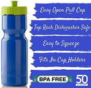 50 Strong Sports Squeeze Water Bottles - Set of 6 - Team Pack – 22 oz. BPA Free Bottle Easy Open Push/Pull Cap – Made in USA - Multiple Colors Available