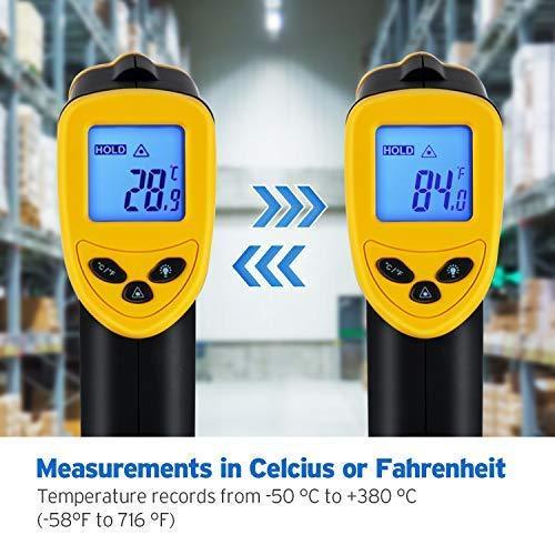 Etekcity Lasergrip 774 Non-contact Digital Laser Infrared Thermometer Temperature Gun -58℉~ 716℉ (-50℃ ~ 380℃), Yellow and Black