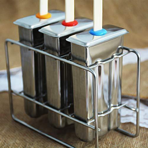 Awinking Set of 6 Stainless Steel Popsicle Mold, Homemade Ice Lolly Maker with Tray/50 Reusable Bamboo Sticks/16 Silicone Seals/20 Pop Bags/Cleaning Brush