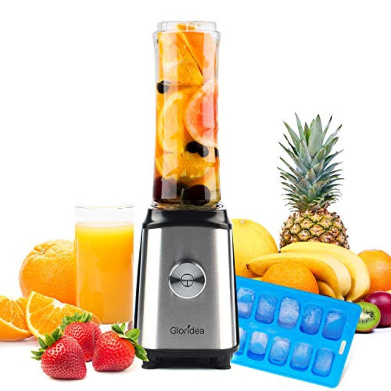 Personal Blender for Shakes and Smoothies - Powerful Drink Mixer with 20 Oz To Go Bottle, Single Use Juicer with Easy One Touch Operation, Great for Sports, Travel, Gym and Office (with Silicone Ice Cube Tray & Bottle