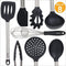 Silicone Kitchen Serving Utensil Set - Stainless Steel Metal and Black Utensils Including Tongs Spoons Spatula Ladle Whisk and Frosting Spatula Professional Nonstick Safe Modern Cooking Tools