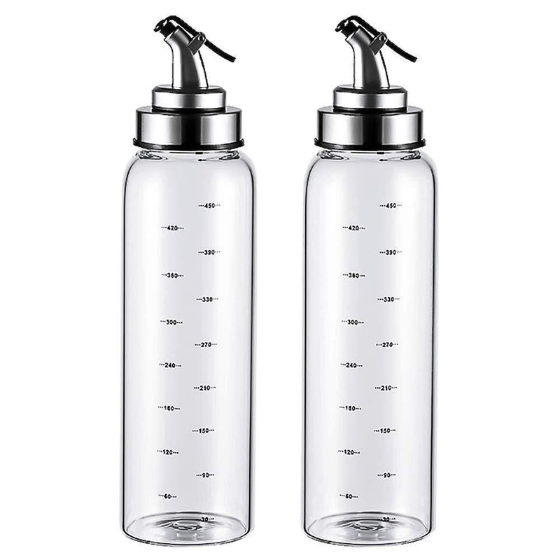 Kingrol 2 Pack Oil Cruet Glasses, 17 oz Olive Oil and Vinegar Dispenser with Degree Scale - No Drip Glass Bottles for Oil