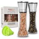 Premium Stainless Steel Salt and Pepper Grinder Set of 2 - Adjustable Ceramic Sea Salt Grinder & Pepper Grinder - Tall Glass Salt and Pepper Shakers - Pepper Mill & Salt Mill with Free Funnel & EBook