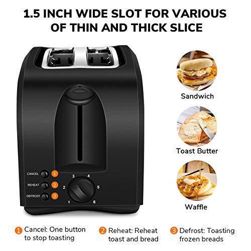 Toaster 4 Slice, CUSINAID Stainless Steel Toasters with Reheat Defrost Cancel Function, 7-Shade Setting, 4 Wide Slots Toaster - Black