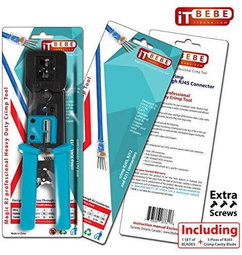 ITBEBE RJ45 Crimping Tool Made of Hardened Steel with Wire Cutter Stripping Blades and Textured Grips (RJ45 CRIMPER TURQUOISE-B)