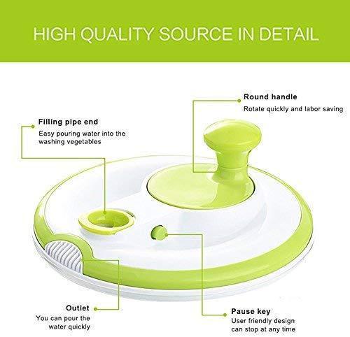 DenSan Crank Handle & Locking Lid Multifunction 4.5 Quart Manual Good Grips Vegetables Dryer Dry Off Drain Quick Filter Lettuce vegetable Salad Spinner(Green)