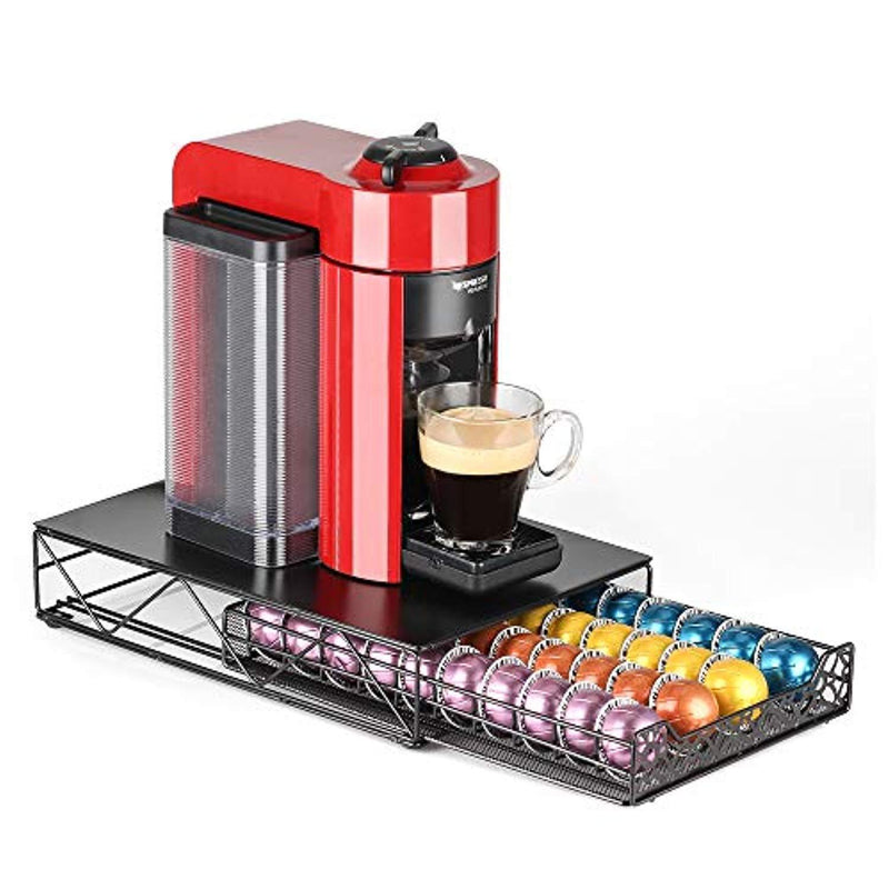 RECAPS Coffee Pod Holder Drawer Storage Coffee Capsules Kitchen Organizer Compatible with Vertuoline Stores 40 Capsules Black Color