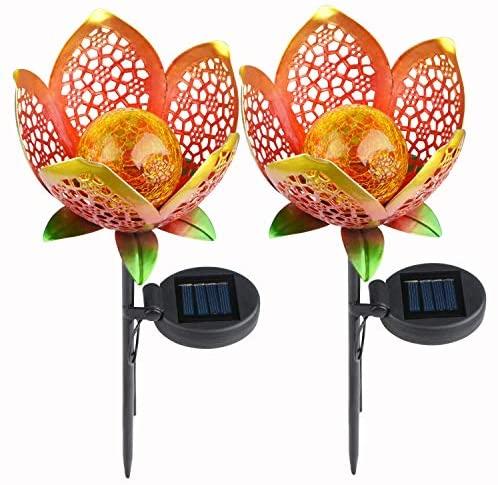 ATHLERIA Garden Solar Lights Outdoors, 2pack Pathway Hollow Flower Stake Lights Waterproof Landscape Led Decorative Light for Patio, Walkways,Courtyard, Path,Yard, Lawn(Warm White)