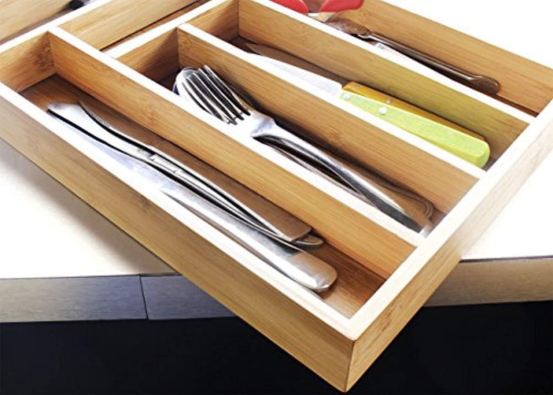 Utensil Drawer Organizer - Bamboo Drawer Organizer - 6 Slot Silverware Drawer Dividers - Forks, Knives, Spoons, Flatware Tray, 14.5 x 10.25 x 1.75 Inches