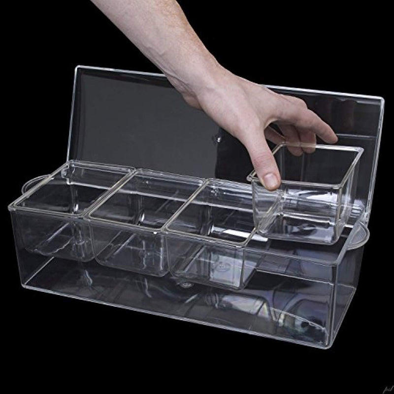 Jumbl Condiments Caddy Chilled Server Tray On Ice. 4 Big Sections Organize & Dispense Condiments With Ice Compartment Underneath. Container Made Of Shatterproof Acrylic Plastic.