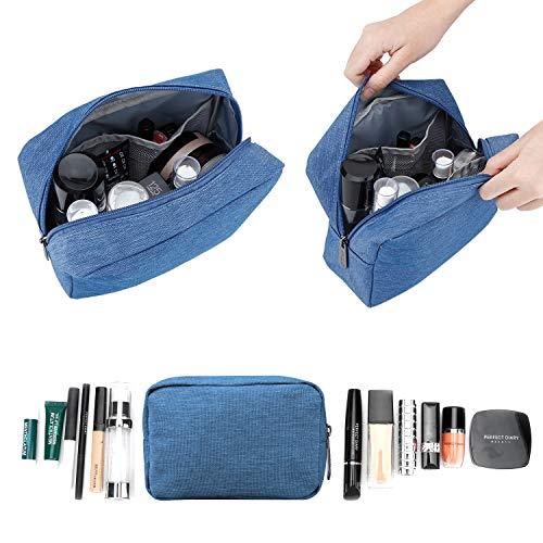 E-Tree 7 inch Canvas Zippered Small Bag, Mini Travel Makeup Carrying Case, Cosmetic Bag, Portable Electronics Accessories Organizer, Tiny Coin Purse Wallet, Little Pouch for Little Items, Blue
