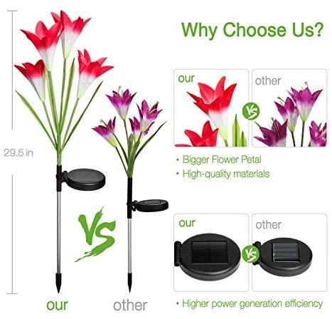 ATHLERIA Outdoor Solar Lights, 4 Pack Solar Garden Lights with 16 Bigger Lily Flowers, Waterproof 7 Color Changing Outdoor Lights - Bigger Solar Panel for Garden Patio Yard Pathway Decoration