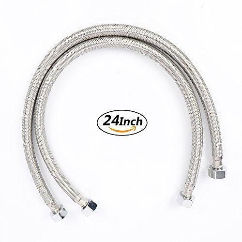 BOSNELL 24-Inch Long Faucet Connector Braided Stainless Steel Water Supply Hose 2 1/2" I.P.Female Straight Thread Faucet Hose Replacement Pack of 2(1 Pair)