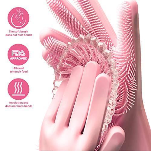 NIROLLE Reusable Silicone Dishwashing Gloves, Pair of Rubber Scrubbing Gloves for Dishes, Wash Cleaning Gloves with Sponge Scrubbers for Washing Kitchen, Bathroom, Car...
