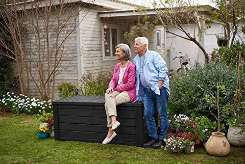 Keter Westwood Plastic Deck Storage Container Box Outdoor Patio Garden Furniture 150 Gal, Brown