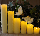 LED Lytes Timer LED Candles - Slim Set of 6, 2" Wide and 2"- 9" Tall, Ivory dripping Wax and Flickering Amber Yellow Flame Battery Operated Electric Candle