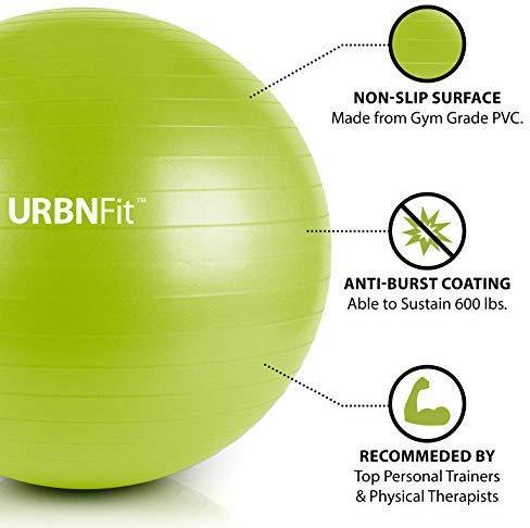 URBNFit Exercise Ball (Multiple Sizes) for Fitness, Stability, Balance & Yoga - Workout Guide & Quick Pump Included - Anti Burst Professional Quality Design