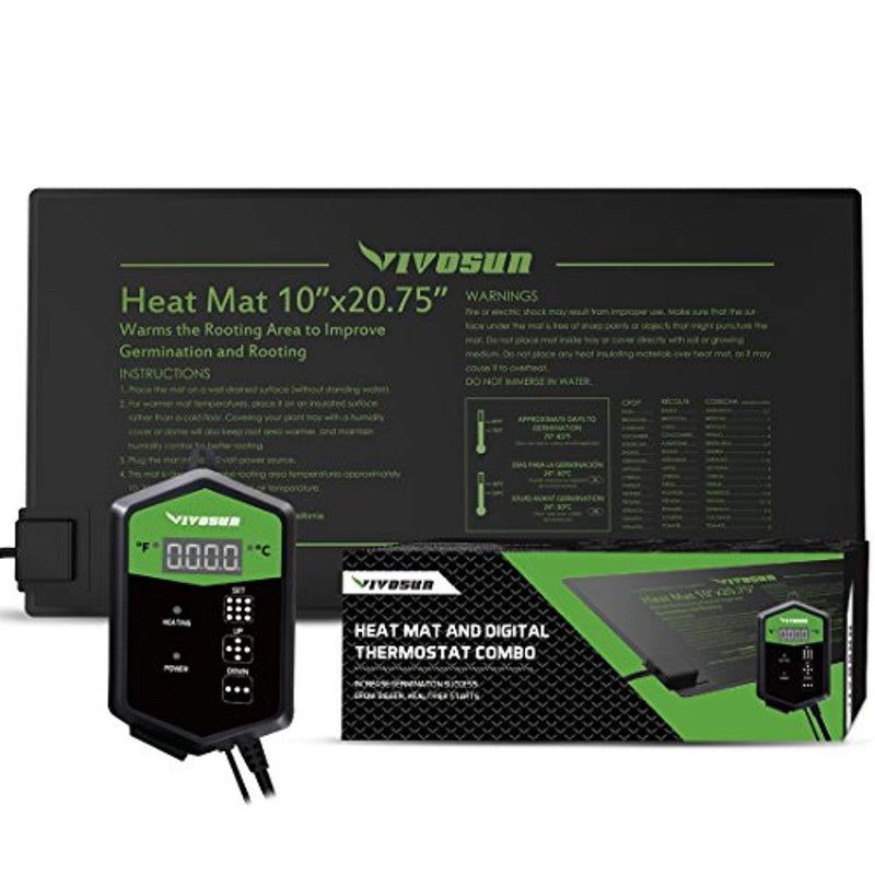 VIVOSUN 10"x20.75" Seedling Heat Mat and Digital Thermostat Combo Set MET Standard