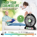 YOULANDA Battery Operated Fan, Personal Handheld USB Fan, Portable, Rechargeable, 3 Speeds, 2600 mAh Battery, Small Desk Fan with Internal and Side Light, Cooling for Travel,Camping, Boating,Fishing