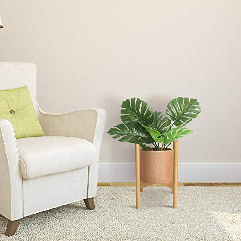 Plant Stand Mid Bamboo Flower Pot Holder, Mid Century Modern Plant Stand with Detachable Rubber Foot Cover, Width 11.4Inch, Up to 14 Inch Planter (Planter Not Included)